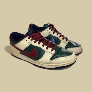 Nike Men's Green and Cream Sneakers with Red & Blue Accents